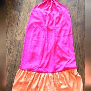 NWT sz L two-tone halter maxi dress